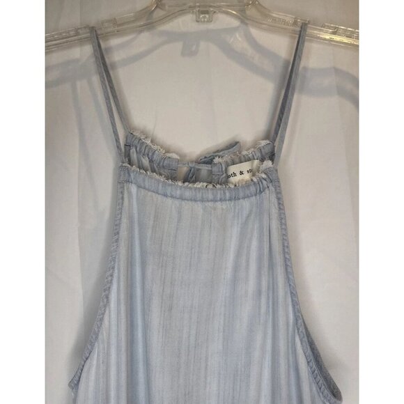 CLOTH & STONE Blue Lightwash Halter Neck Cropped Wide Leg Jumpsuit Pockets Sz XS - Picture 4 of 16